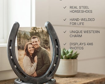 Cadre photo fer à cheval fait main, décoration de maison western rustique