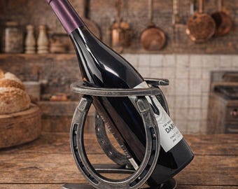 Porte-bouteille de vin en fer à cheval – Décoration de ferme rustique faite main