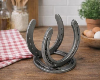 Porte-bouteille de vin rustique en fer à cheval - Décoration western en métal faite main pour cuisine ou bar