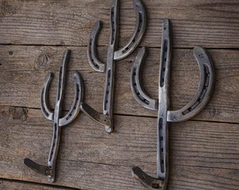 Décoration murale cactus en fer à cheval forgé à la main – Art de la ferme en métal rustique