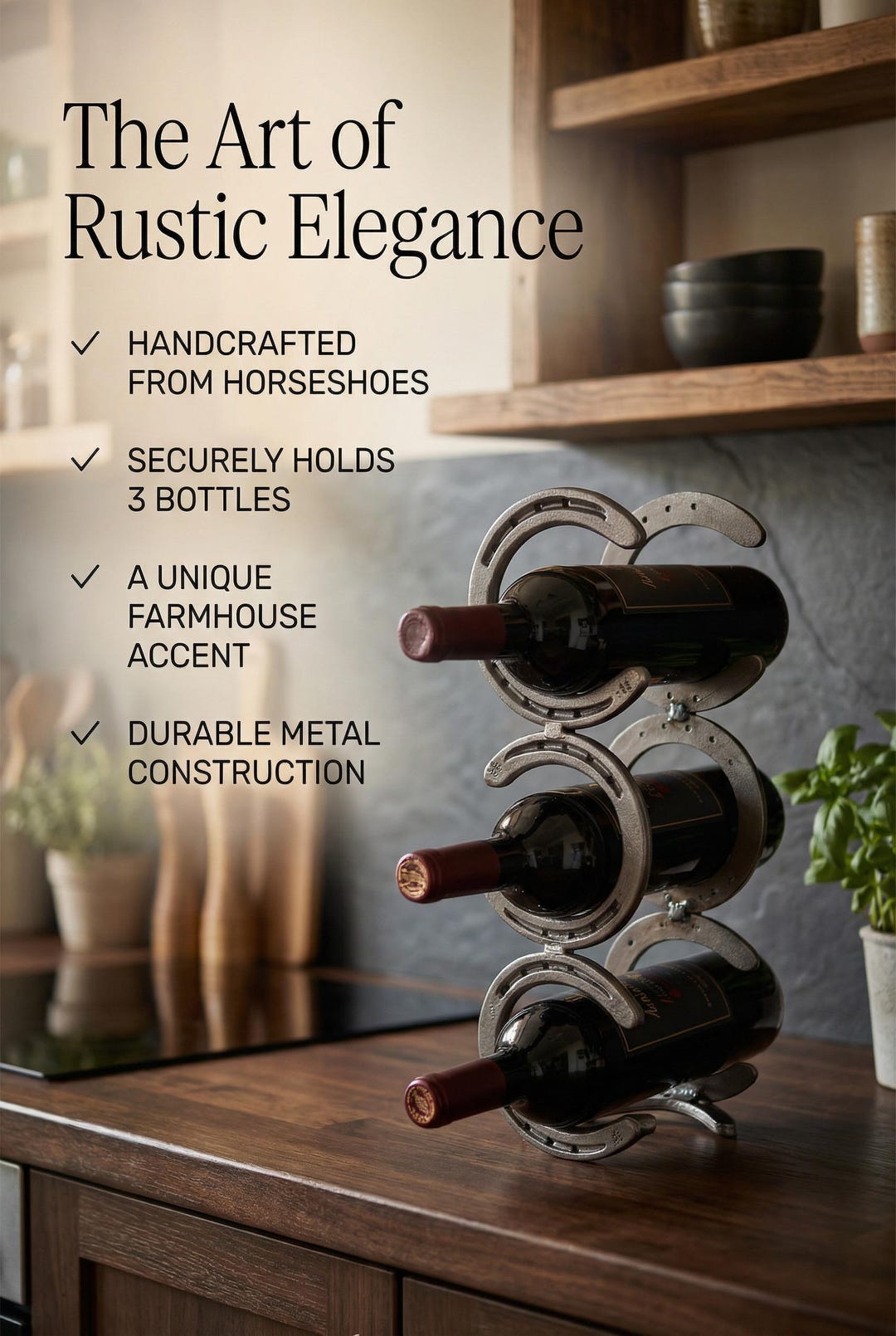 Rustic Wine Rholder Handmade Rustic Wine Rack – Holds 3 Bottles – Farmhouse Wall Decor for ...