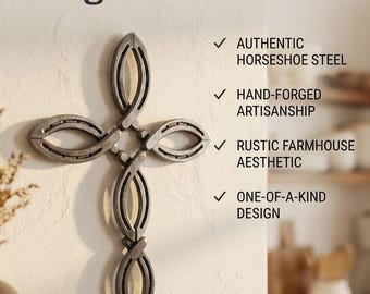 Croix en fer à cheval faite main - Art mural de ferme rustique