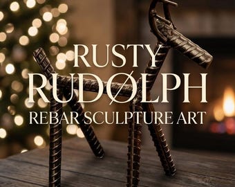 Rudolph rouillé - Sculpture en métal faite main de renne en barres d'armature - Décoration de Noël rustique