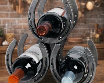 Porte-bouteilles en fer à cheval fait main - Porte-bouteilles en acier rustique, décoration de ferme occidentale