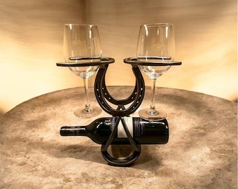 Porte-verre et porte-vin en fer à cheval fait main
