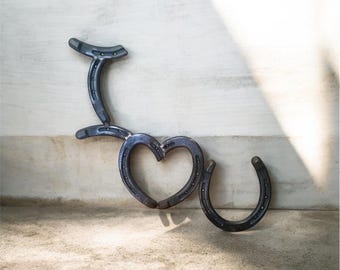 Art mural fer à cheval fait main je t'aime, enseigne en métal rustique