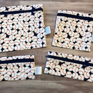 Wiederverwendbare waschbare Reißverschluss-Snack- und Sandwich-Tasche Nasstasche Öko-Tasche wasserfester Baseballdruck