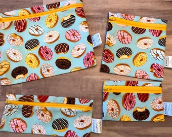 Eco Reusable washable zipper snack and sandwich bag wet bag eco bag water resistant donut print