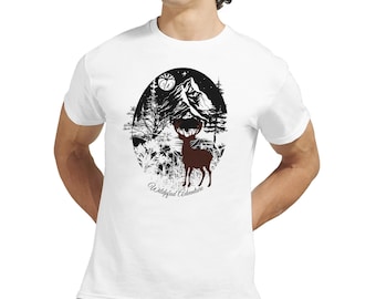 Silent Wilderness - Wildpfad Adventure schweres Shirt - Schneebedeckter Berg & Hirsch Silhouette – Geschenk für Wanderer