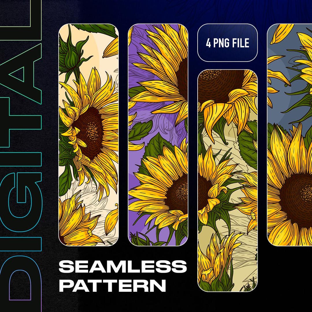 Sunflower Seamless Pattern Set – 4 Digital Floral Patterns, Printable ...
