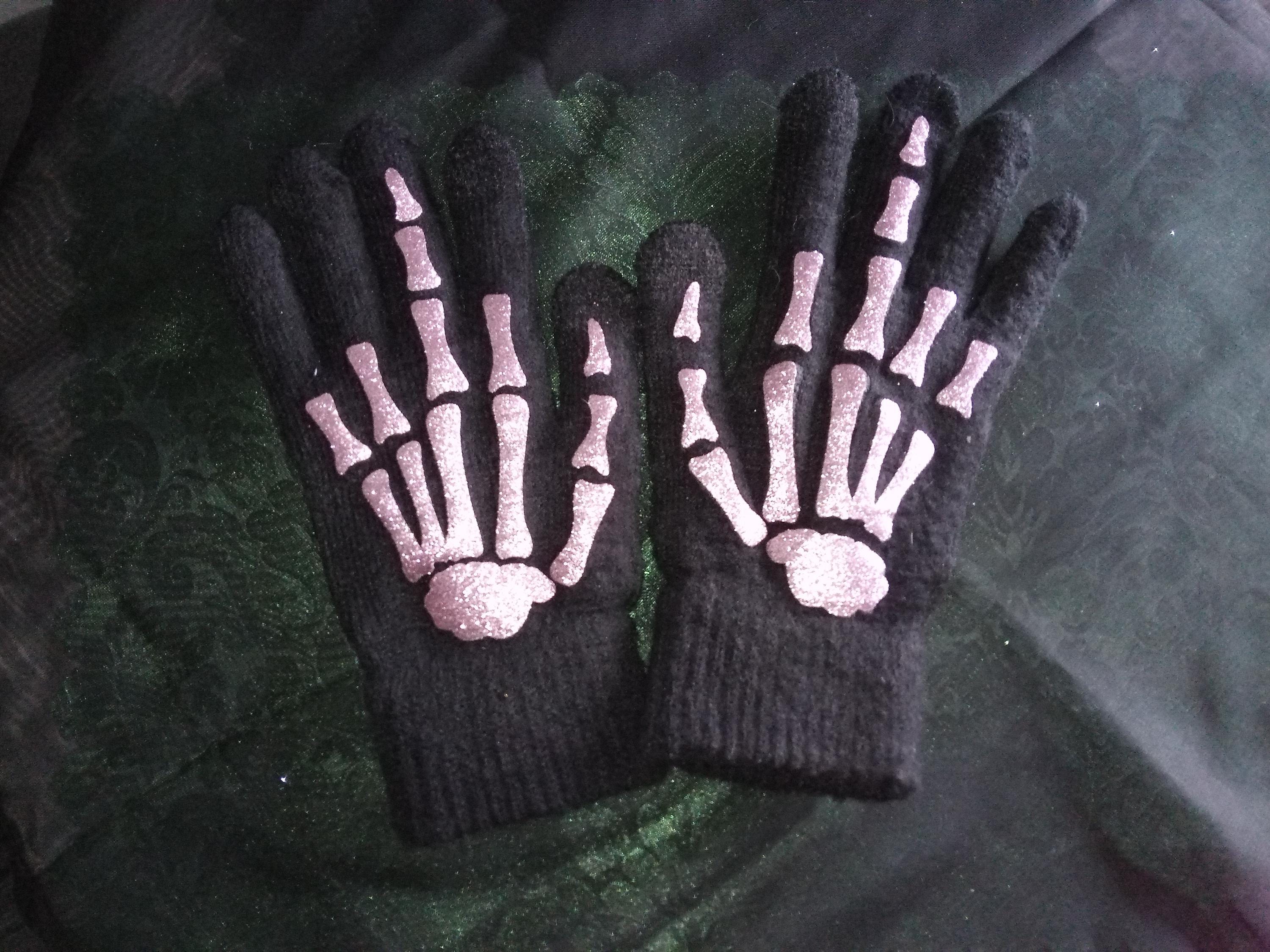 Hosfairy Half Finger Skeleton Gloves - Black Knitted Gloves For Halloween Cosplay & Costume Parties - View #8