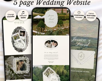 Wedding Website Template Canva | Animated Envelope | Old Money Botanical Swan | Editable Digital Wedding | Instant Download
