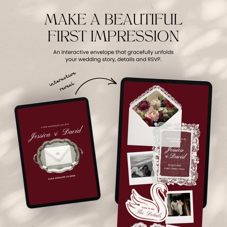 Wedding Website Template Canva | Interactive Envelope RSVP | Burgundy ...