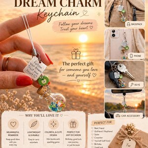 Dream Charm Keychain – Cute Bottle Charm, Phone Strap, Backpack & Key Accessory, Meaningful Gift for Loved Ones