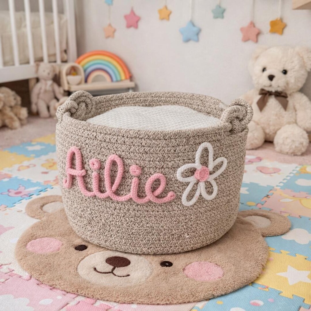Personalized Rope Storage Basket, Custom Toy Basket for Nursery, Baby ...