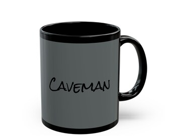 Caveman Script Mug | Black Ceramic Coffee Cup