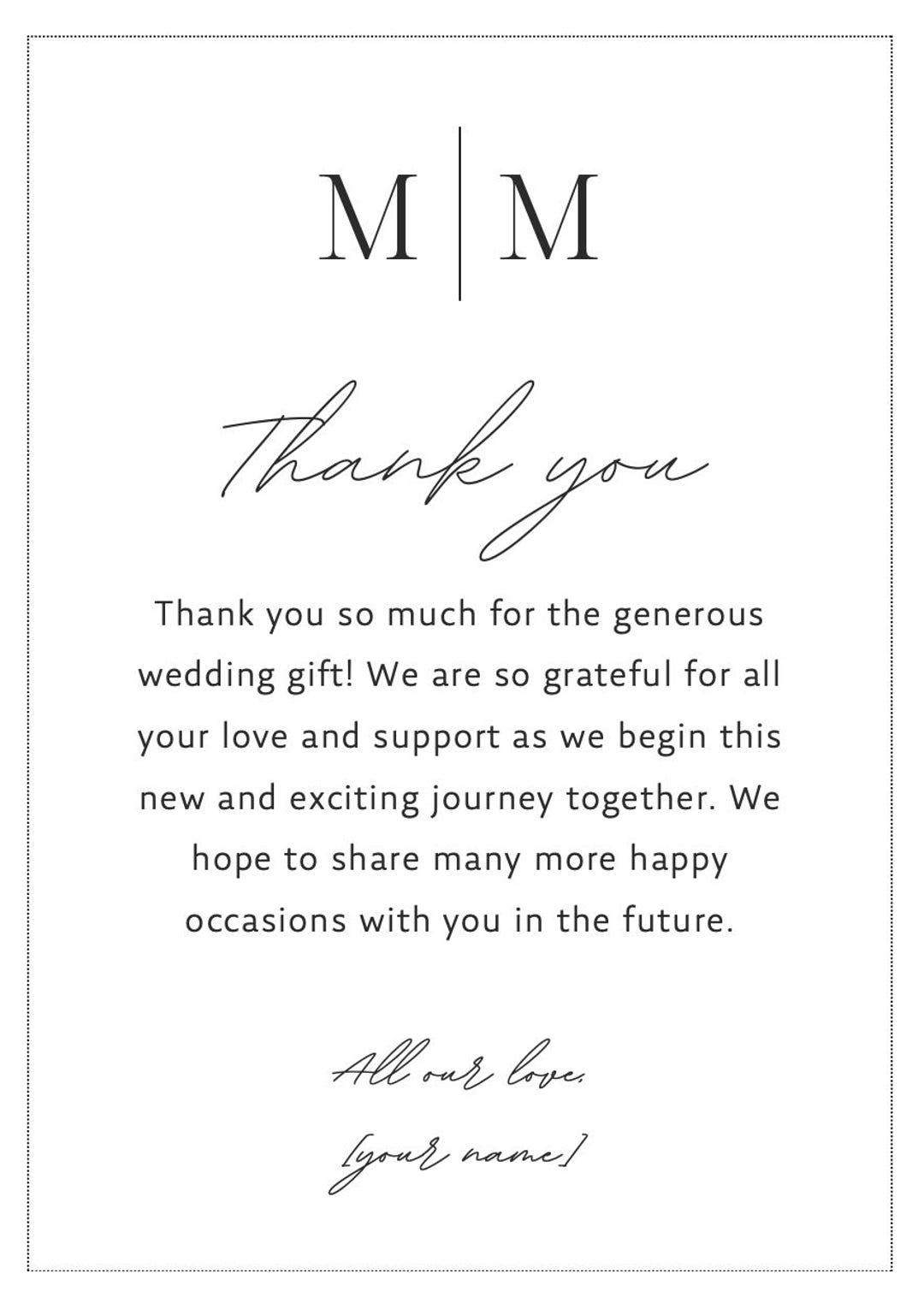 Simple and Elegant Wedding Gift Thank You Note - Etsy