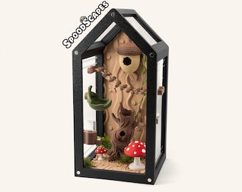 Niedliches Terrarium-Set für Waldspringspinnen – Komplett dekoriertes Haus-Terrarium – Baumspinnen-Habitat mit Frontöffnung – Waldspinnen-Zuhause