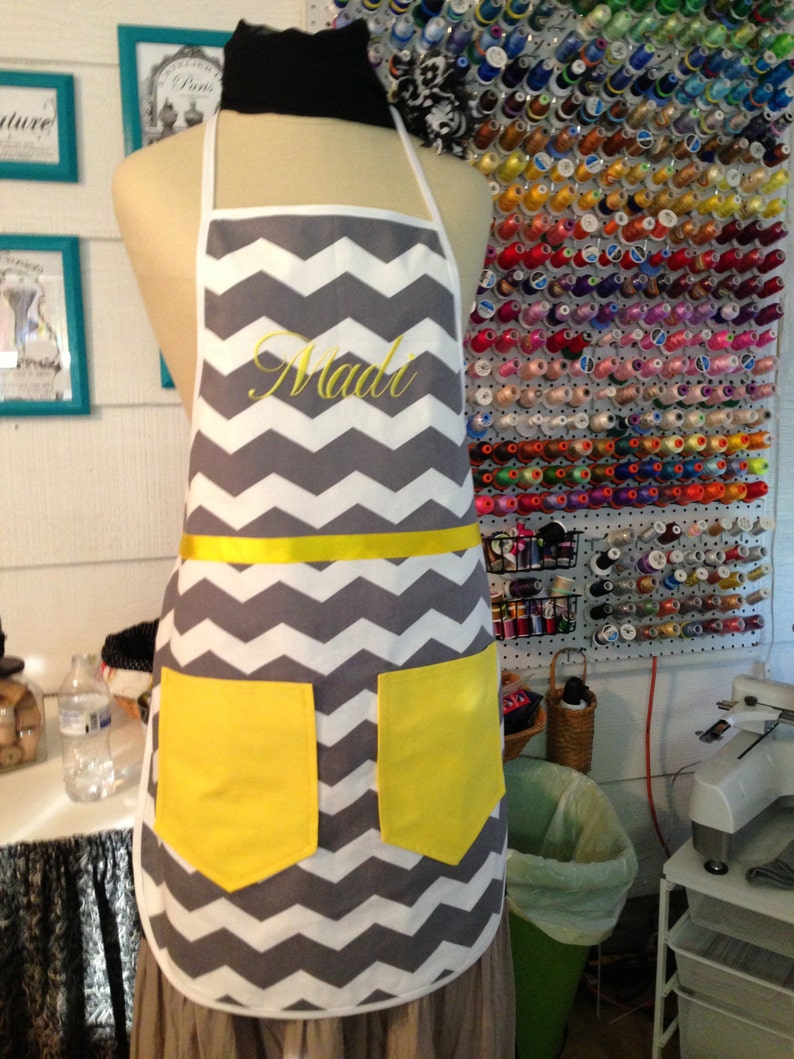 Fabric Design with Embroidered name or Design Teens or Mens Custom Made Aprons any Color Womens