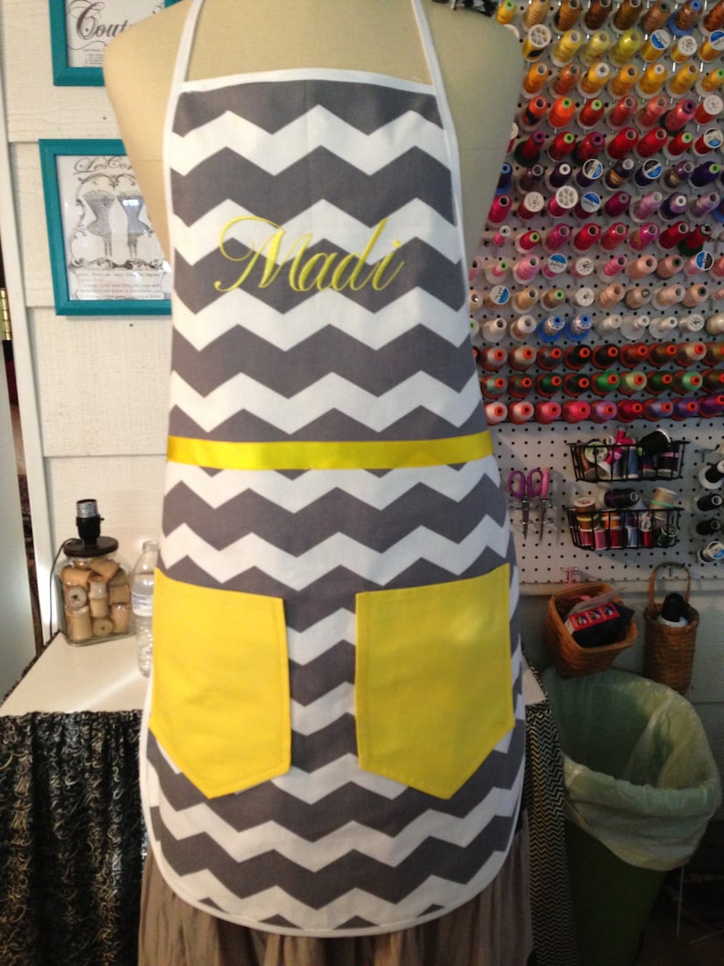 Fabric Design with Embroidered name or Design Teens or Mens Custom Made Aprons any Color Womens