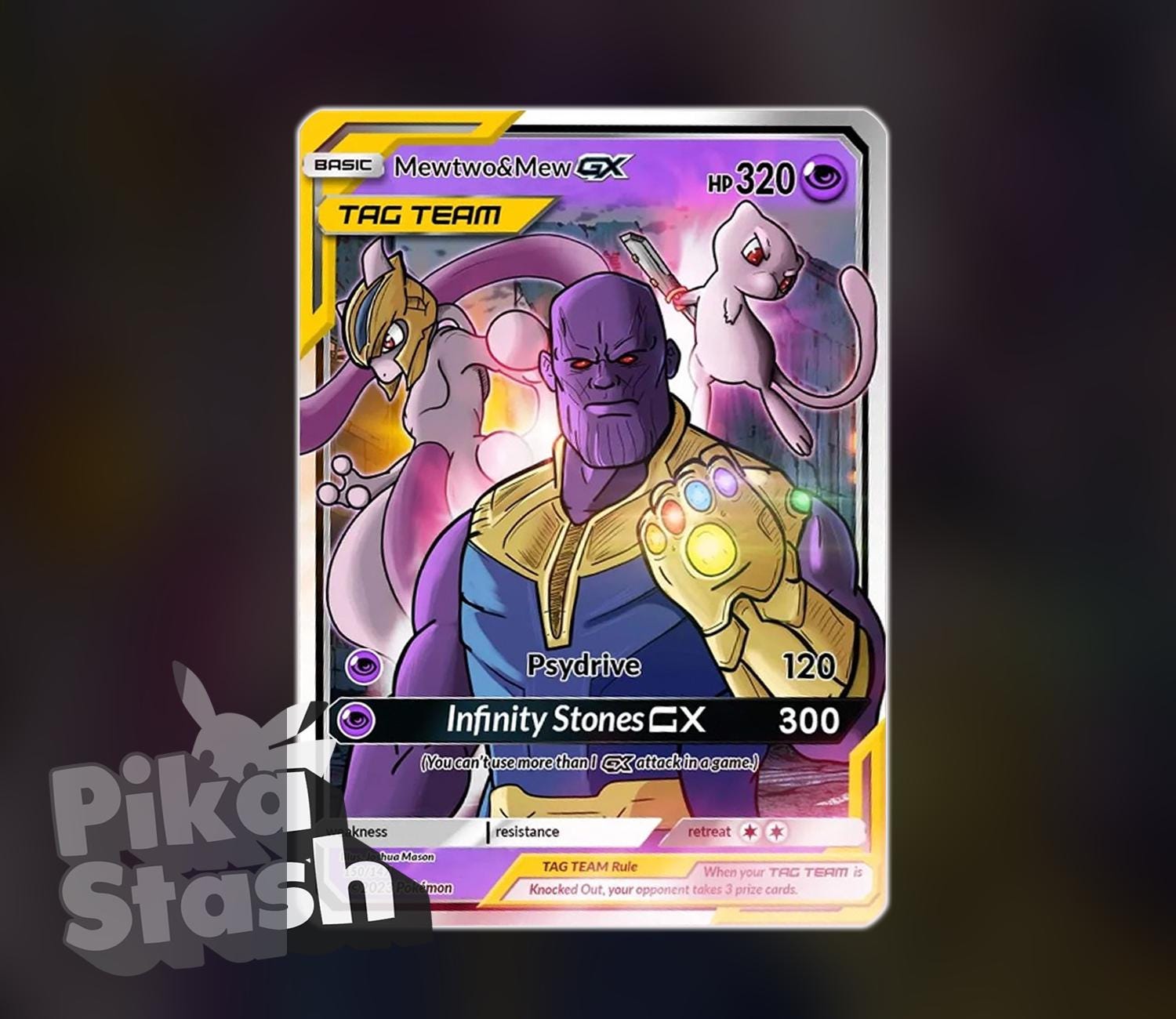 Custom Pokemon Card Mewtwo & Mew Gx Tag Team Thanos Foil - Etsy Australia