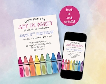 Invitación de cumpleaños con temática artística / Invitación de cumpleaños para fiesta de pintura / Invitación editable para fiesta de arte / Cumpleaños para cualquier edad / Descarga instantánea