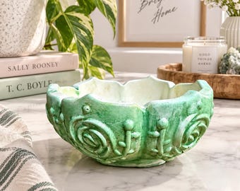 Handmade Ceramic Bowl, Hand-Painted Succulent Planter, Trinket Dish (4" Diameter)
