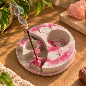 Moon and Stars Incense and Candle Holder, 3 in 1 Tealight Holder, Incense Burner and Taper Holder, Celestial Altar Decor, Witchy Gift
