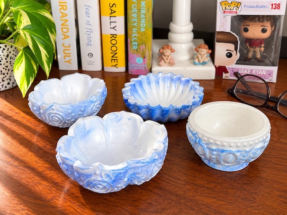 Handmade Blue & White Decorative Bowl Set of 4 | Ceramic Trinket Dishes | Coastal Cottage Home Decor | Small Batch
