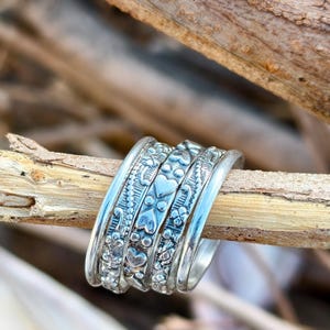 Handgjord spinnerring i 925 sterlingsilver, stapelring med hjärtmönster, bohemiskt armband