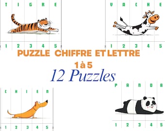 Lot ÉDUCATIF CHIFFRES  ALPHABET | Puzzle Maternelle 1-5 et A-Z | Apprendre à Compter et l'Alphabet | Puzzles Animaux | Activité Montessori
