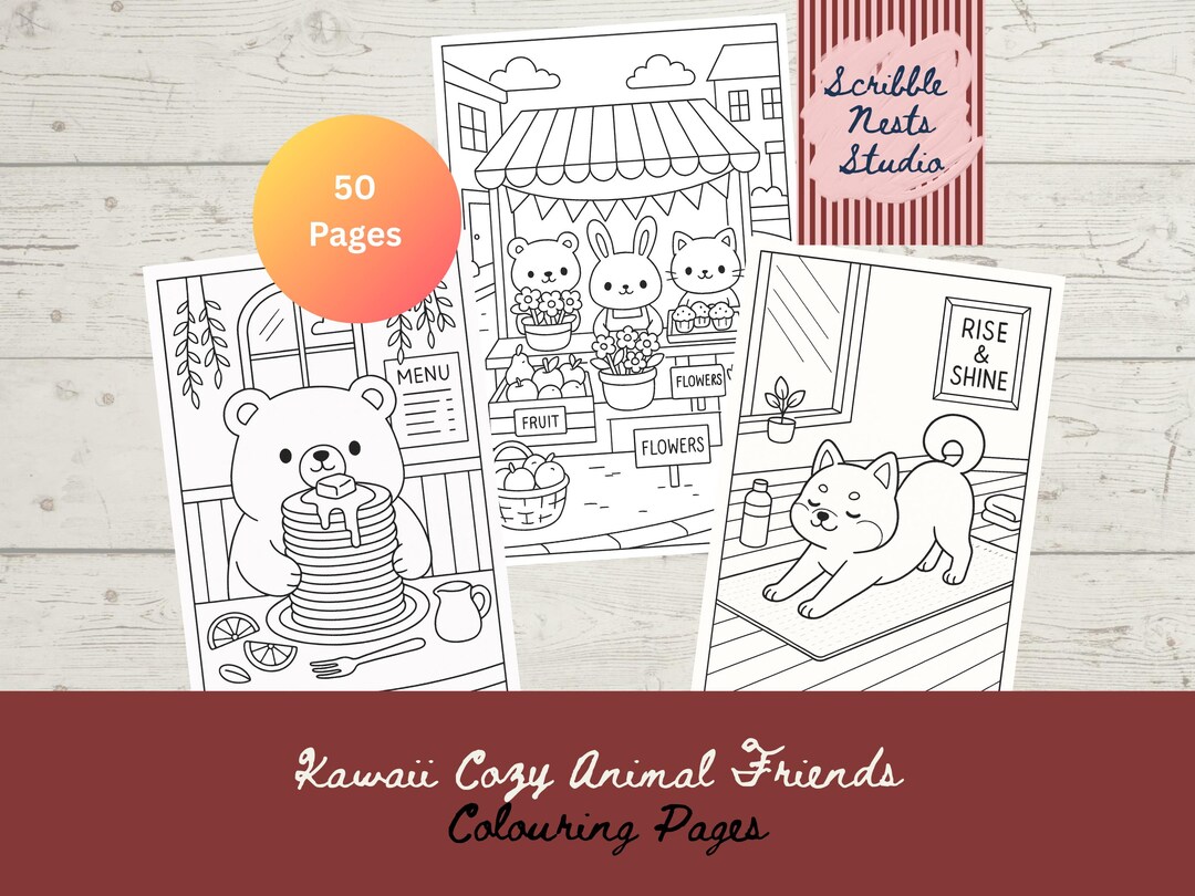 Kawaii Animal Coloring Book | 50 Relaxing Pages (PDF Pattern - Etsy