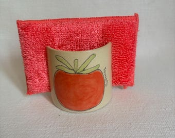 Hand Painted Stoneware Tomato Sponge/Scrubby Holder