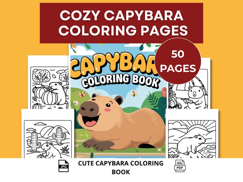 Cozy Capybara Coloring Pages Printable | Cute Capybara Coloring Book ...