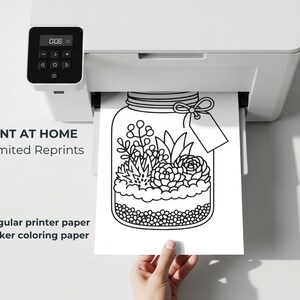 Printable coloring page being printed at home showing easy at home use