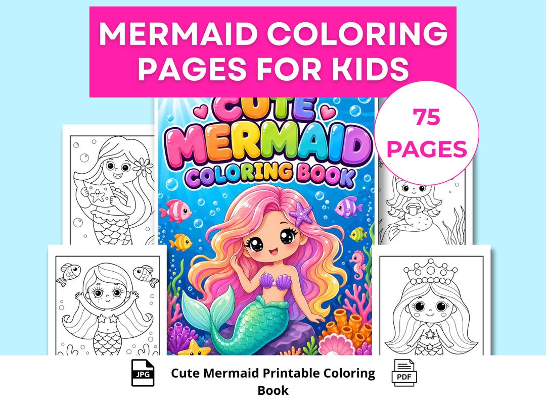 Mermaid Coloring Pages for Kids | Cute Mermaid Printable Coloring ...