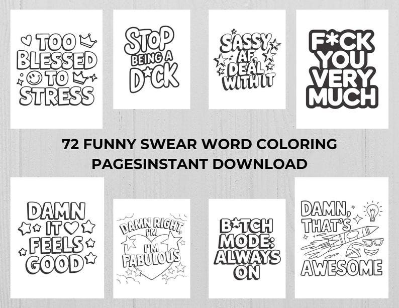 Printable Humor Funny Swear Word Coloring Pages for Adults | 72 Page Adult Humor ...