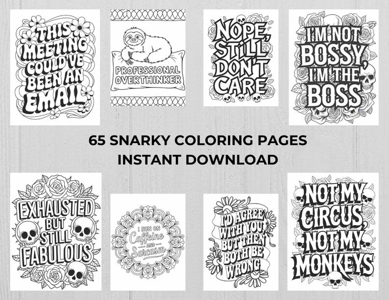 65 snarky coloring pages instant download sarcastic adult coloring book printable