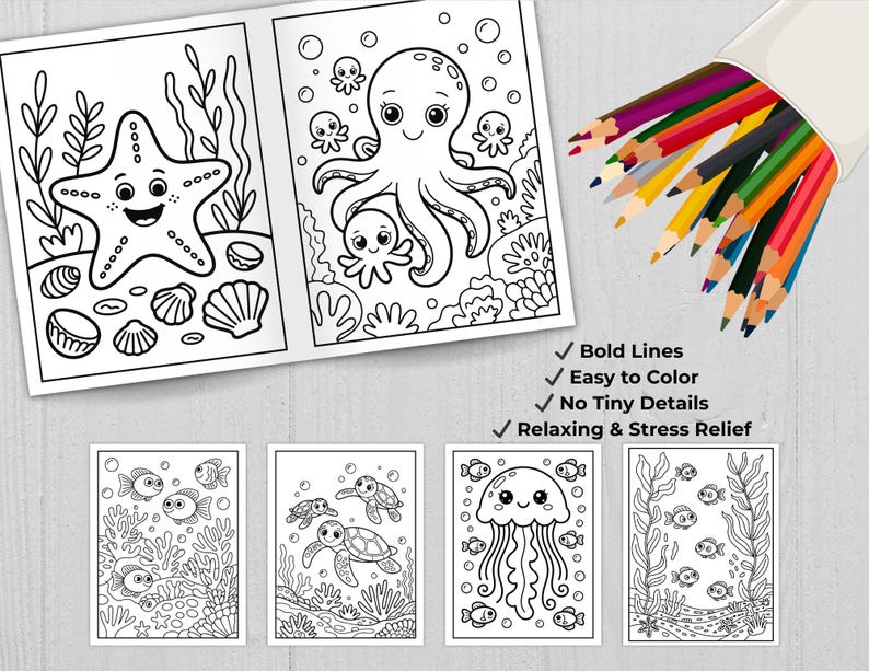 Ocean Coloring Book for Kids | Sea Animals Coloring Pages Printable ...