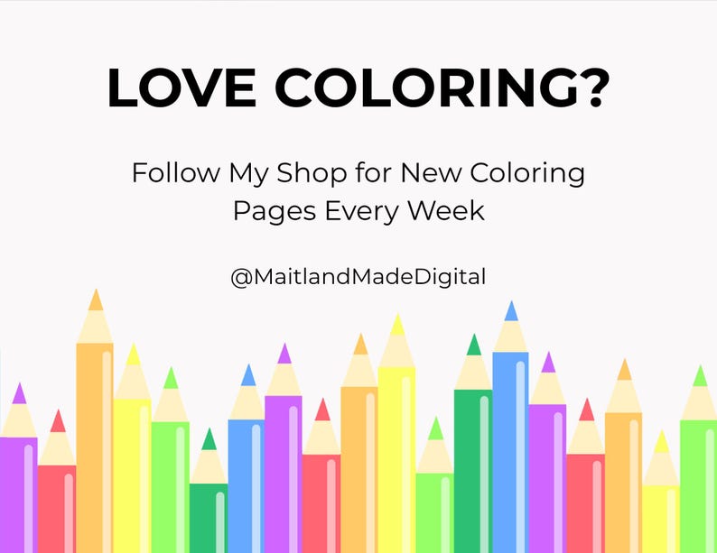 branding image encouraging users to follow shop for more printable coloring pages