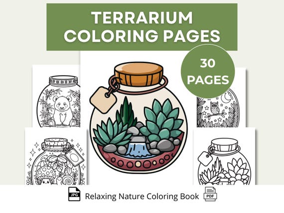 Terrarium Coloring Pages | Nature Coloring Pages Printable | Relaxing Adult Coloring Book | Plant Jar Designs PDF | Instant Download