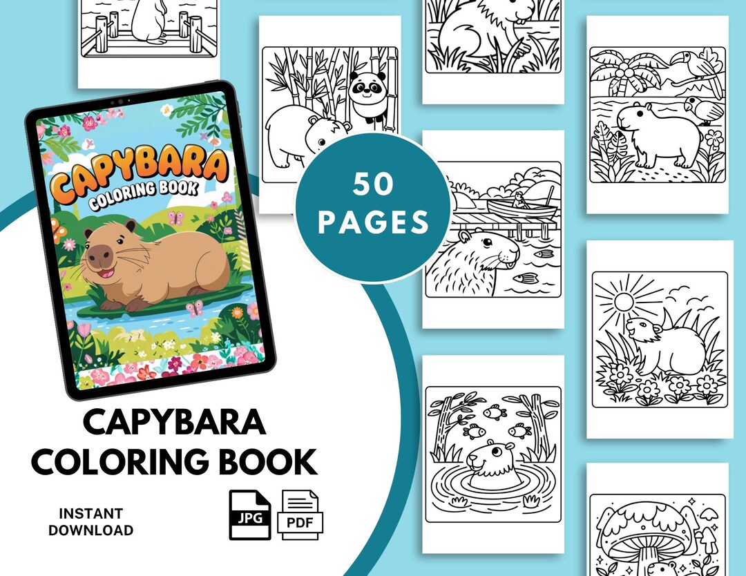 Capybara Coloring Pages Printable | Cute Capybara Coloring Book | Kids ...