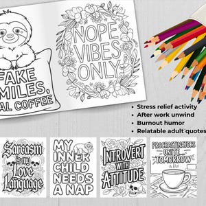 stress relief adult coloring pages sarcastic humor burnout relaxation activity printable