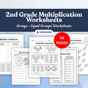Hojas de ejercicios de multiplicación para segundo grado / Hojas de ejercicios sobre matrices y grupos iguales / PDF de práctica de multiplicación para principiantes