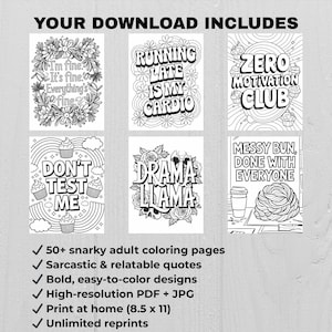 snarky adult coloring pages bundle sarcastic quotes funny humor coloring sheets printable pdf