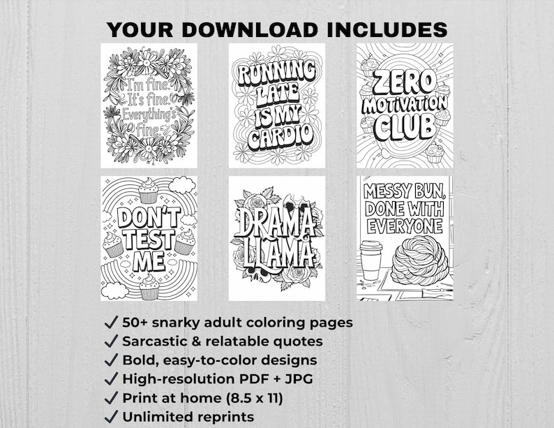 snarky adult coloring pages bundle sarcastic quotes funny humor coloring sheets printable pdf