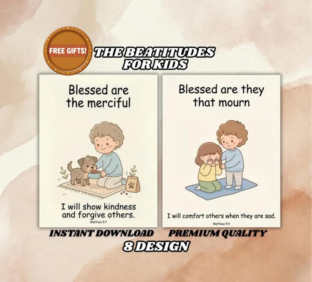 Beatitudes for Kids Flashcards, Matthew 5 Bible Verse Cards (digital