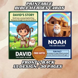 Printable Bible Heroes Flashcards, Sunday School Activity (Digital Download)