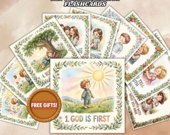 Flashcards tien geboden, aquarel bijbelstudiehulpmiddel (pdf-download)