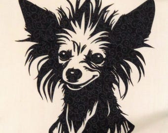 Chinese crested dog face laser-cut, pre-fused, pre-cut applique